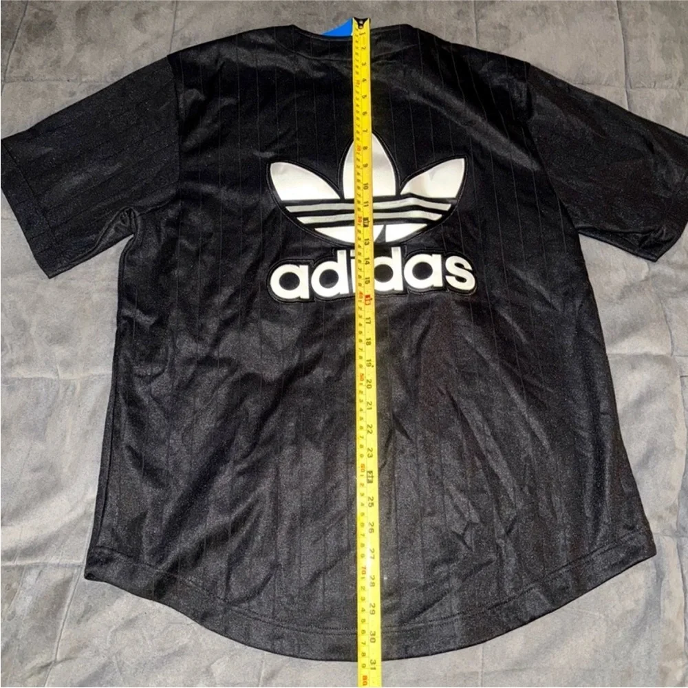 adidas Black Short Sleeve Button-Up Jersey with White Trefoil Logo - Picture 4 of 9